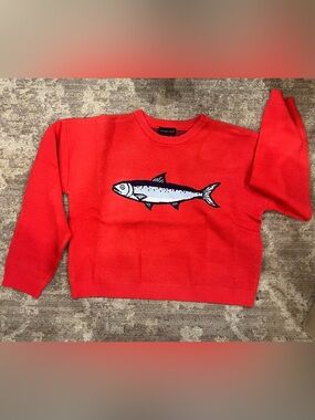 Sincerly Jules Bright Red Fish Graphic Knit Sweater